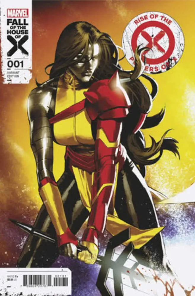 Comic book cover of Rise Of The Powers Of X #1 featuring a superhero in red and gold armor