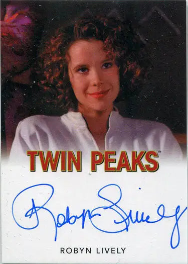 Autographed promotional card featuring Robyn Lively in Twin Peaks trading cards collection