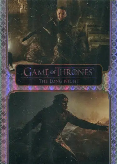 Trading card featuring scenes from Game of Thrones titled The Long Night, base parallel card