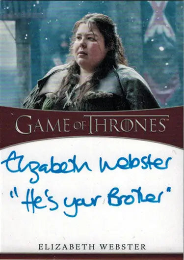 Trading card of Elizabeth Webster from Thrones Season 8 with autograph below