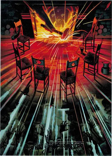 Circular chairs around fiery energy in Rittenhouse 2020 Thrones Season Beautiful Death Chase Card