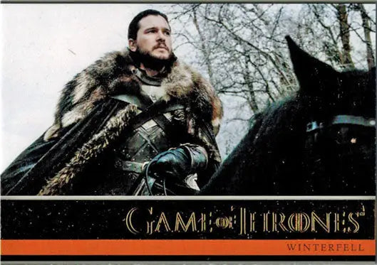 Man in medieval armor and fur cloak on horseback from Thrones Season Gold Parallel trading cards