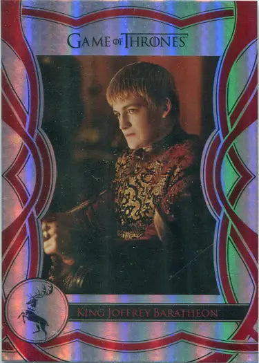 Game of Thrones trading card featuring King Joffrey Baratheon chase card in red and gold