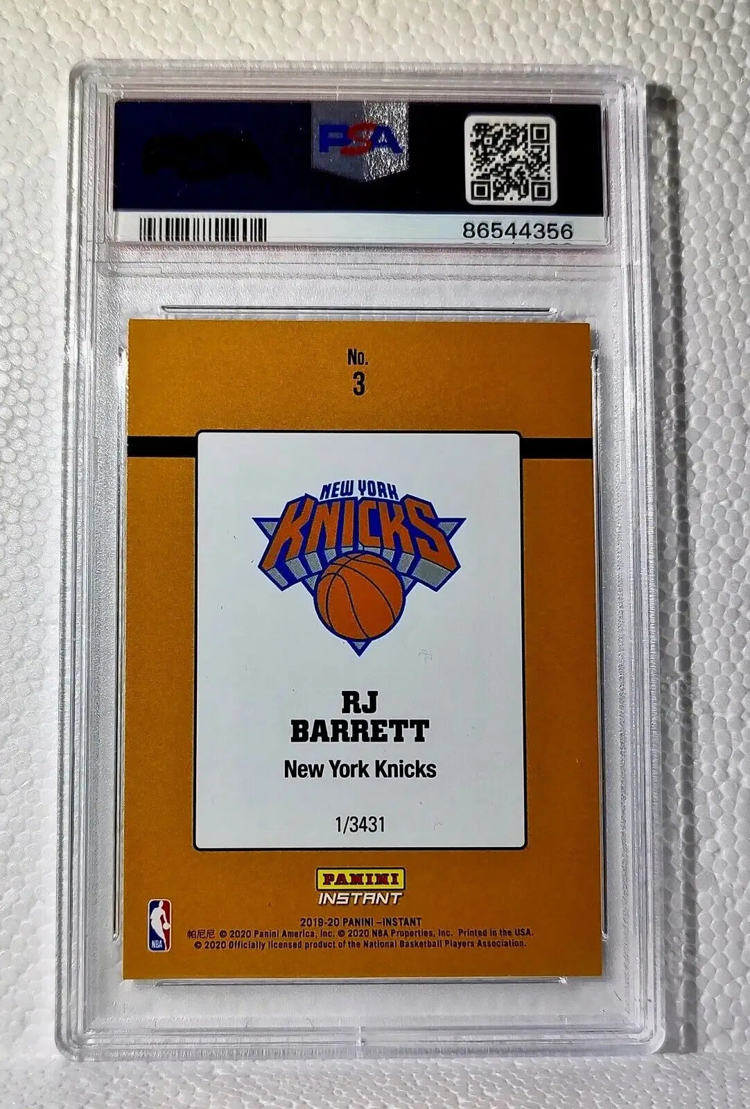 RJ Barrett 2019-20 Panini NBA Rated Rookie Retro Card 1/3431 PSA 9 MINT - Basketball Card Single