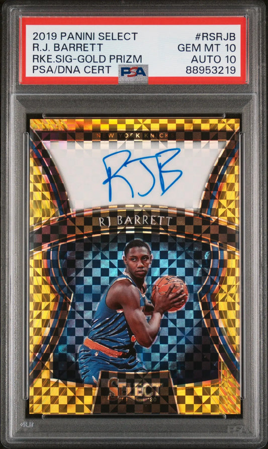 RJ Barrett 2019 Panini Select Rookie Signatures Gold #3/10 PSA 10 Auto 10 - Basketball Card Single