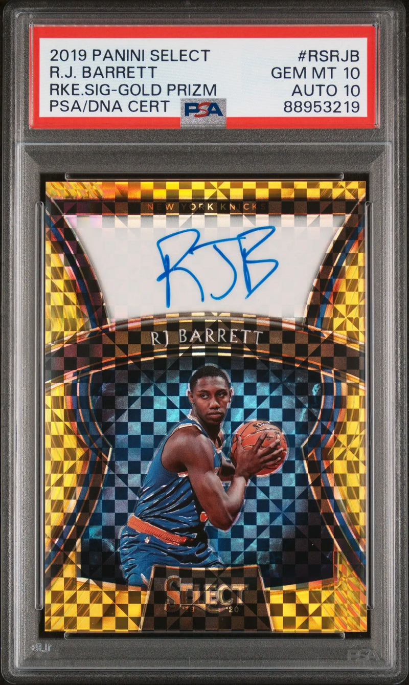 RJ Barrett 2019 Panini Select Rookie Signatures Gold #3/10 PSA 10 Auto 10 - Basketball Card Single