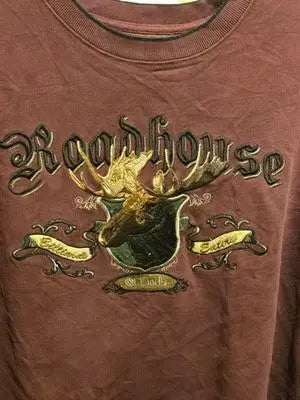 Roadhouse Embroidered Moose Sweatshirt Mens XL-XXL Burgundy Crewneck Pullover - Apparel