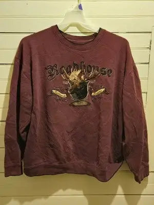 Roadhouse Embroidered Moose Sweatshirt Mens XL-XXL Burgundy Crewneck Pullover - Apparel