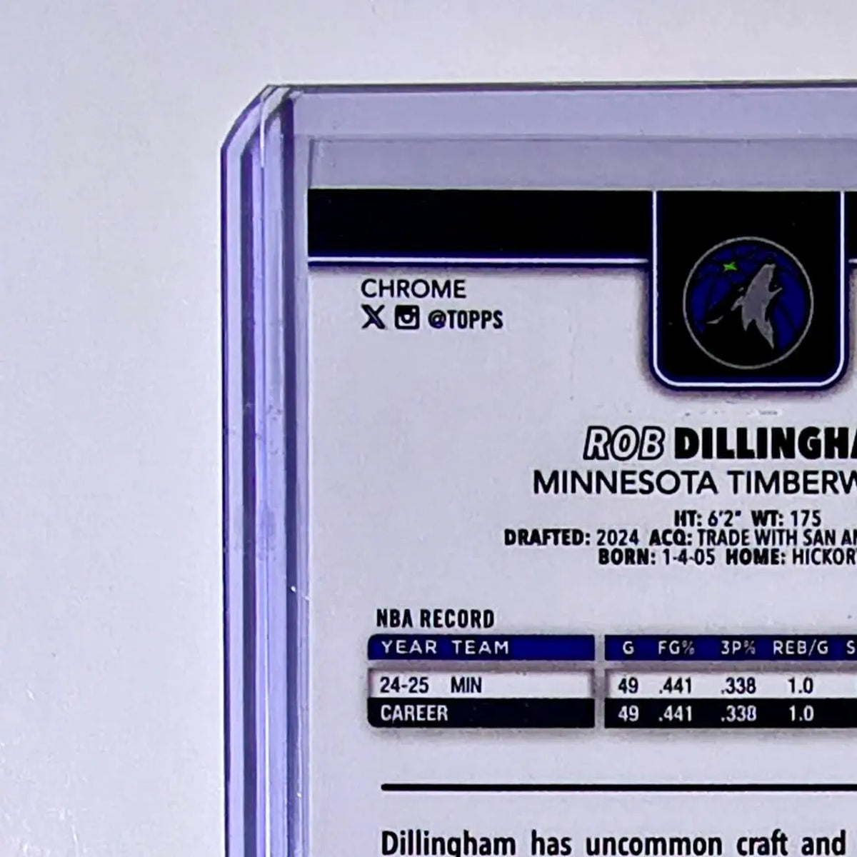 Rob Dillingham 2025-26 NBA Topps Chrome Update #105 Card Minnesota Timberwolves - Basketball Card Single