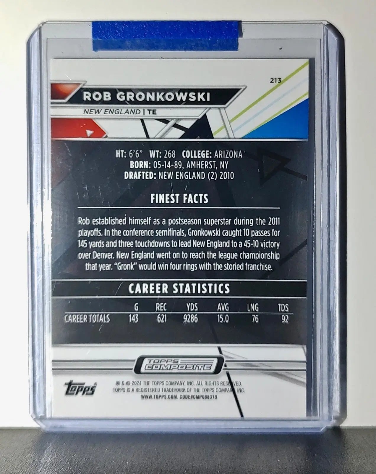 Rob Gronkowski 2023 Topps Finest NFL #213 Football Card New England Patriots - Football Card Single