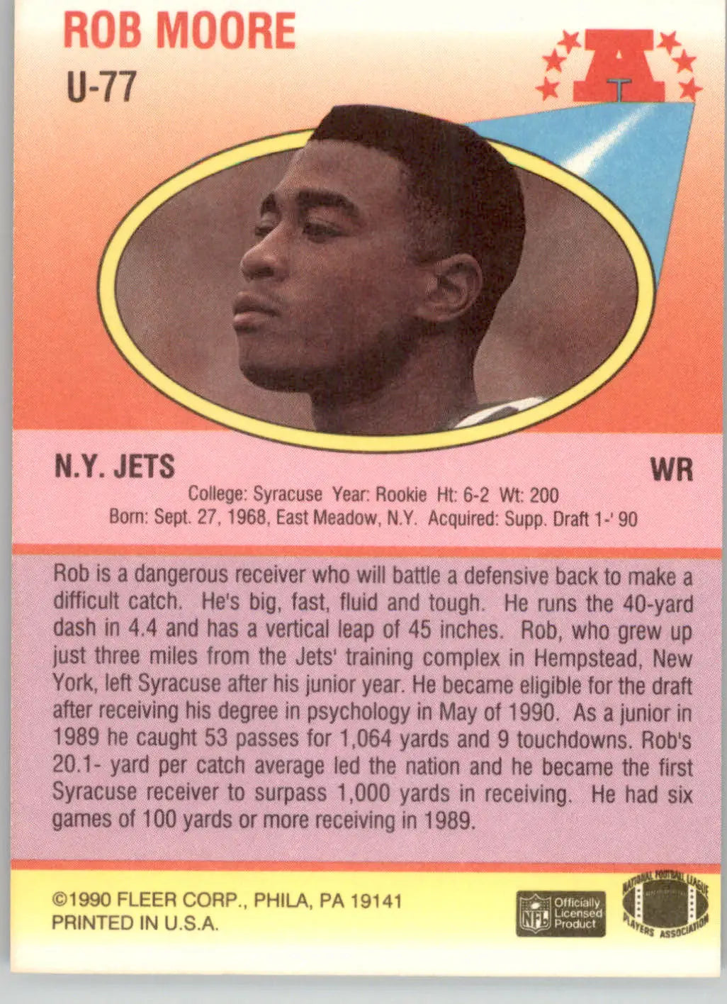 Rob Moore - 1990 Fleer Update - #U-77 - RC Football