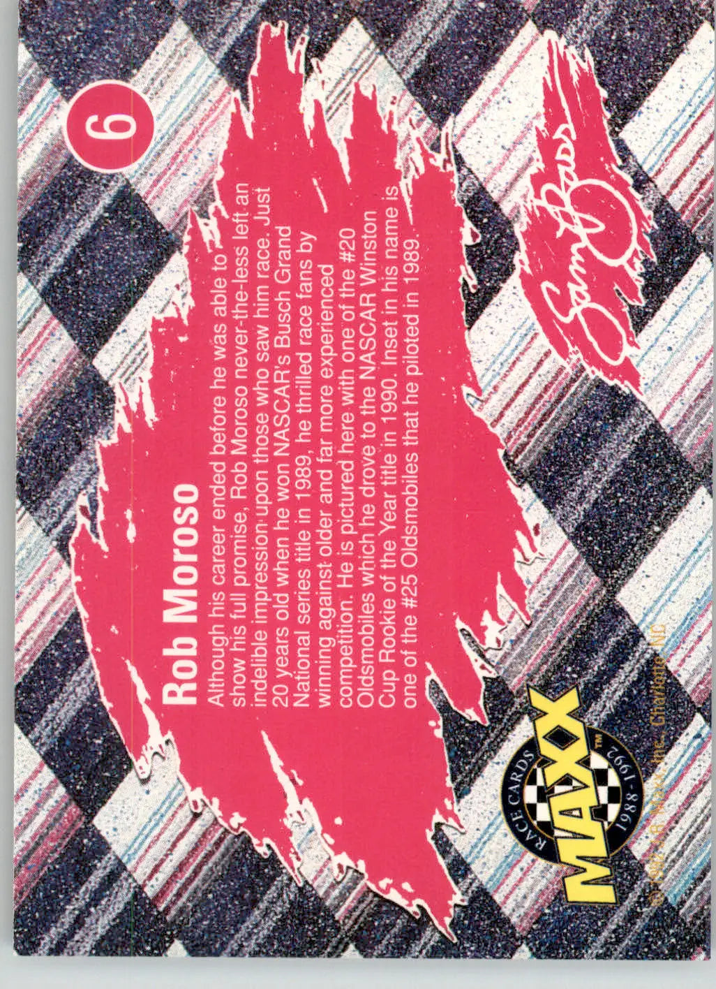 Rob Moroso - 1992 Maxx (Red) - #6 - Sam Bass Racing - Racing Card Single