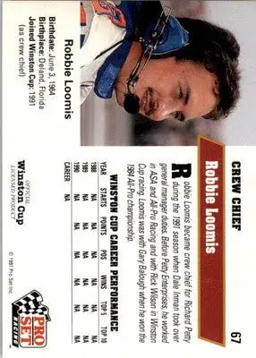 Robbie Loomis - 1991 Pro Set - #67 - RC Racing - Racing Card Single