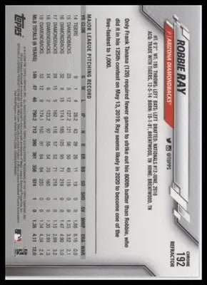 Robbie Ray 2020 Topps Chrome Pink Refractor #192 Arizona Diamondbacks - Baseball Card Single