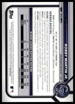 Robby Martin Jr. 2022 Bowman Prospects #BP-43 Colorado Rockies - Baseball Card Single