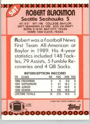 Robert Blackmon - 1990 Topps Traded - #58T - Rookie Football - Football Card Single