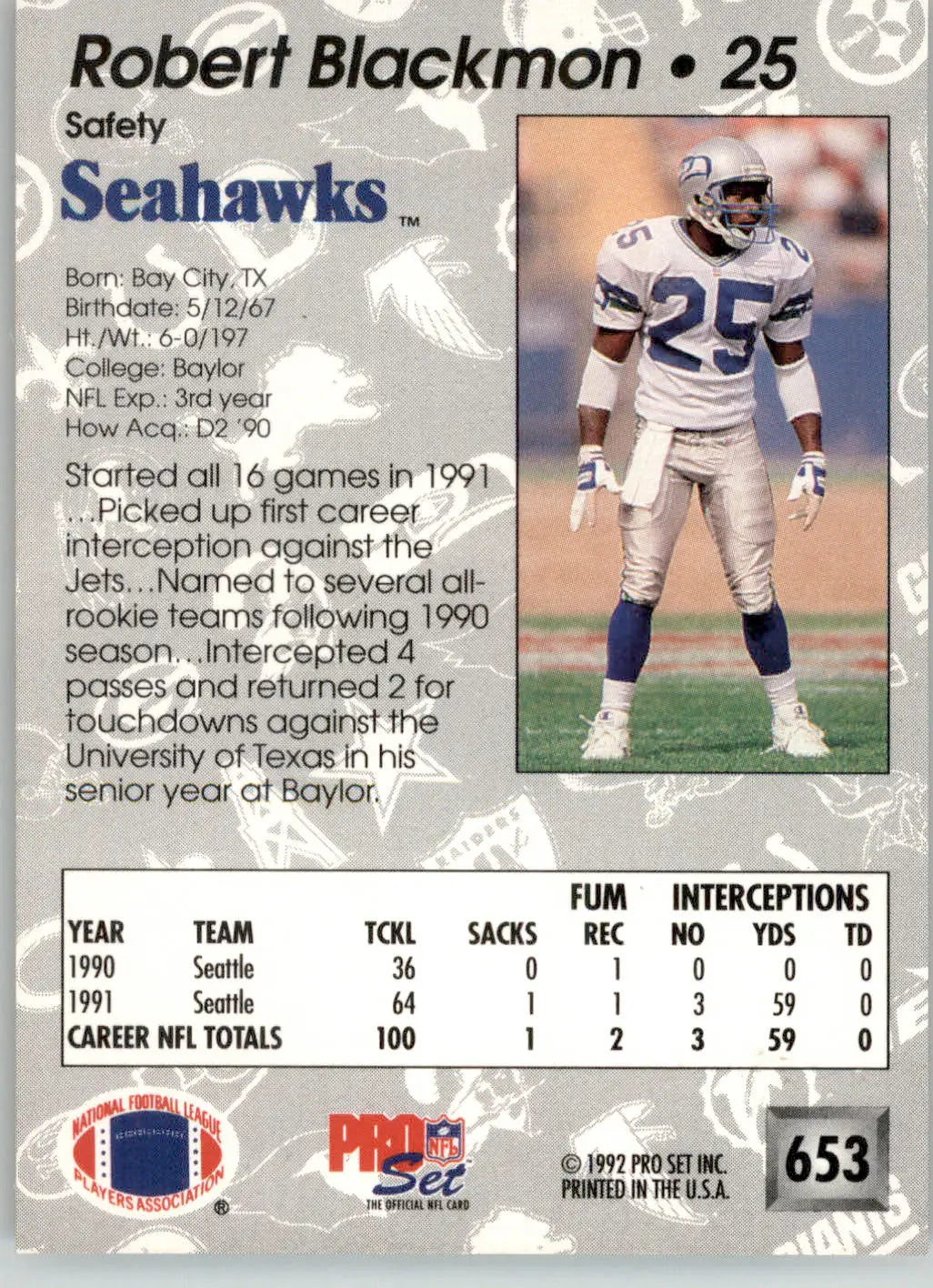 Robert Blackmon - 1992 Pro Set - #653 - Football - Football Card Single