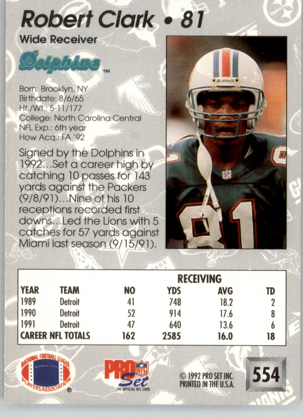 Robert Clark - 1992 Pro Set - #554 - Football - Football Card Single