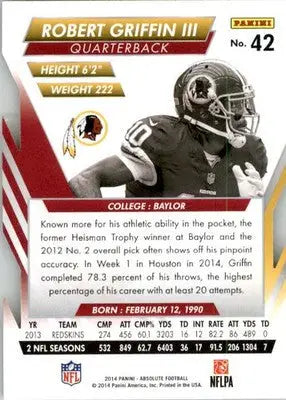 Robert Griffin III - 2014 Panini Absolute - #42 - Retail Football - Football Card Single