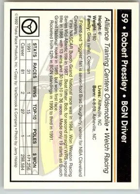 Robert Pressley - 1992 Traks - #59 - Racing - Racing Card Single