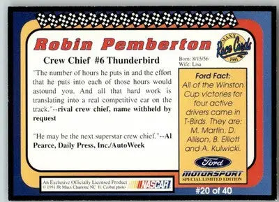 Robin Pemberton - 1991 Maxx Ford Motorsport - #20 - Racing - Racing Card Single