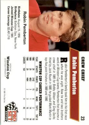 Robin Pemberton - 1991 Pro Set - #23 - Racing - Racing Card Single