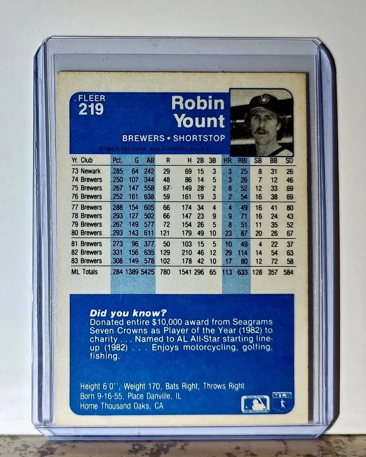 Robin Yount 1984 Fleer MLB #219 Baseball Card Milwaukee Brewers - Baseball Card Single