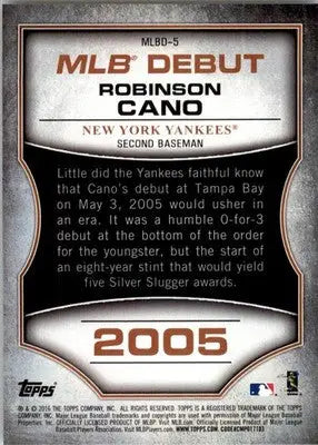 Robinson Cano - 2016 Topps - #MLBD-5 - MLB Debut Gold (Series 1) Baseball - Baseball Card Single