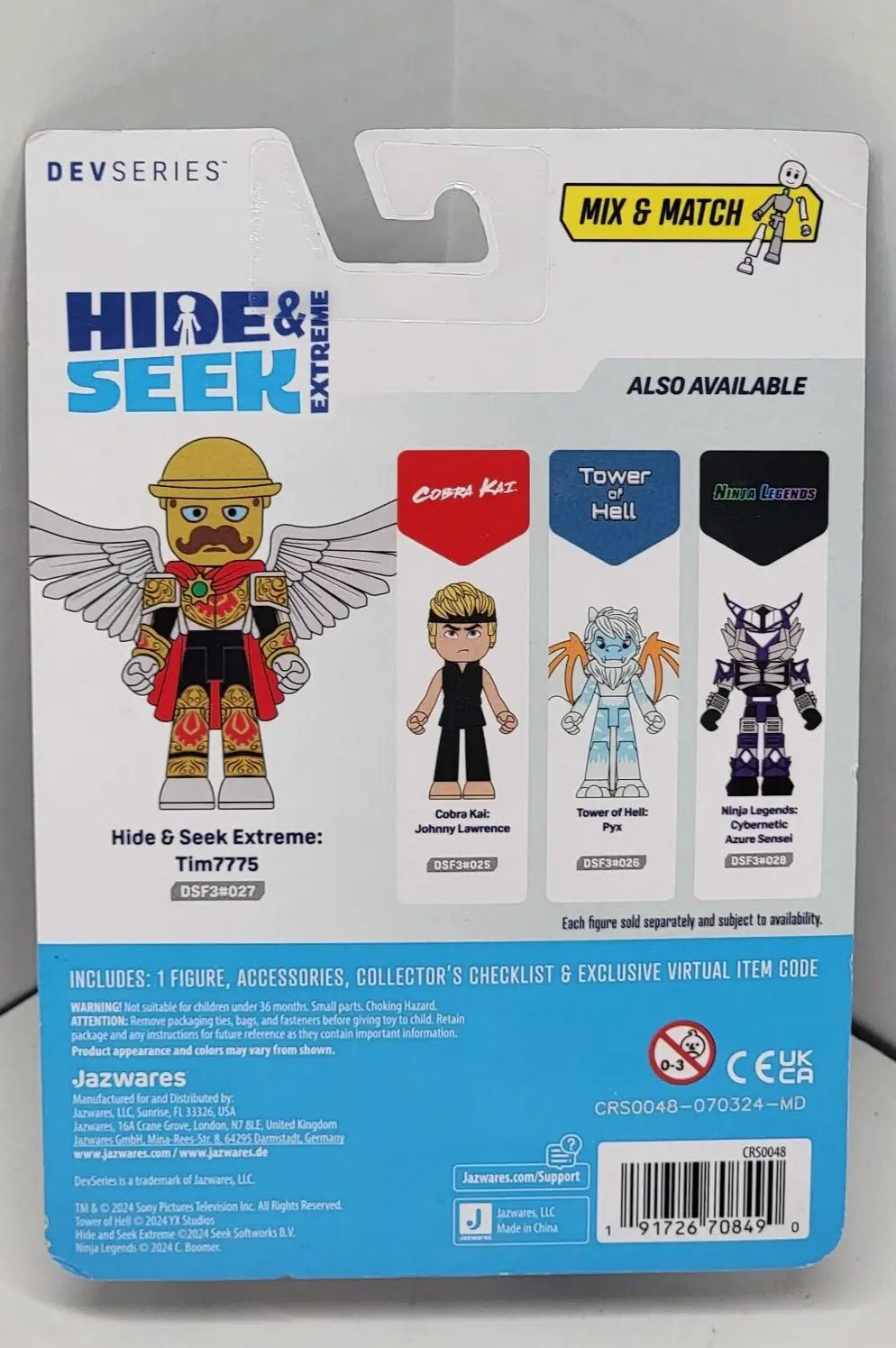 Back of Roblox DevSeries TIM7775 Toy Figure package with virtual item code