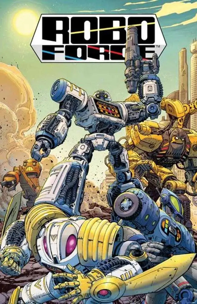 Comic book cover of Roboforce #1 featuring battling robots in action, perfect for trading cards