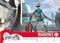 Blue robotic character in a futuristic setting on Robots The Movie P-1 Promo Card