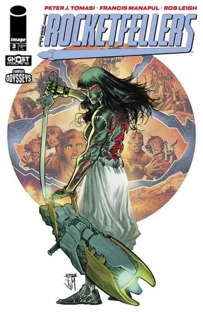 Comic book cover of Rocketfellers 3 featuring bounty hunter art by Francis Manapul in the 21st century
