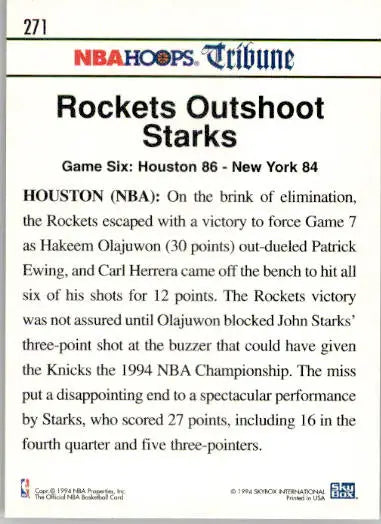 Rockets Outshoot Starks - 1994-95 Hoops - #271 - Tribune Basketball - Basketball Card Single