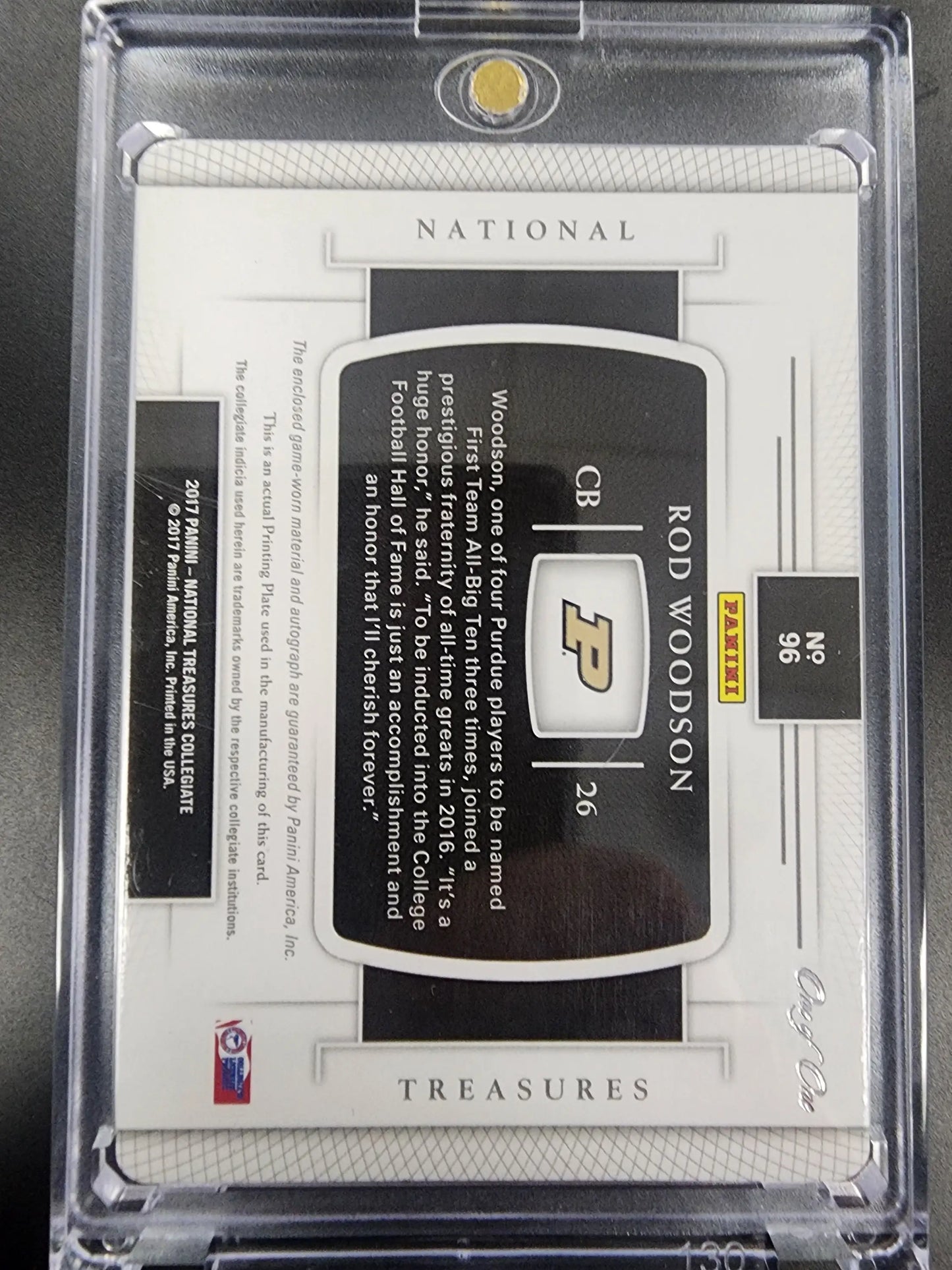 Rod Woodson 2017 Panini National Collegiate Printing Plate Jersey Auto #1/1 - Football Card Single