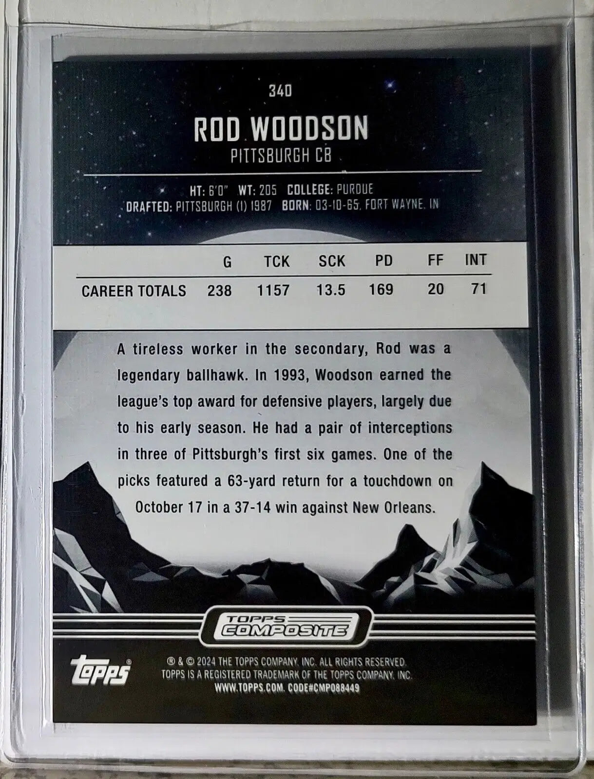 Rod Woodson 2023 Topps Midnight NFL #340 Football Card Pittsburgh Steelers - Football Card Single