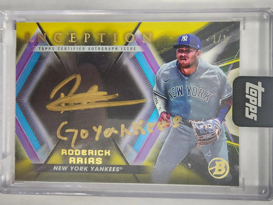 Roderick Arias 2023 Bowman Inception Silver Signings Gold Inscription Auto #1/1 - Baseball Card Single