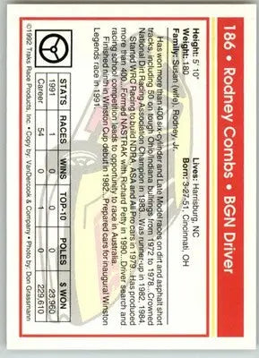 Rodney Combs - 1992 Traks - #186 - Racing - Racing Card Single