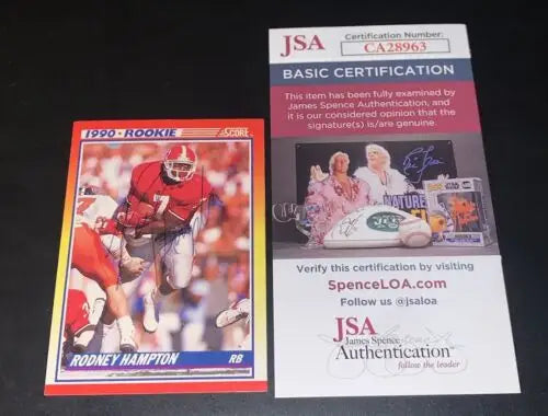 Signed Rodney Hampton rookie card featuring JSA certification for York Giants trading cards