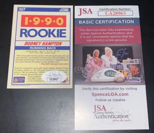 Rodney Hampton 1990 RC Score Rookie Card #307 Signed Auto JSA for New York Giants fans