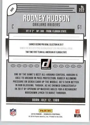 Rodney Hudson - 2018 Donruss - #222 - Football