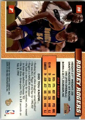 Rodney Rogers - 1994-95 Topps Embossed - #26 - Basketball - Basketball Card Single