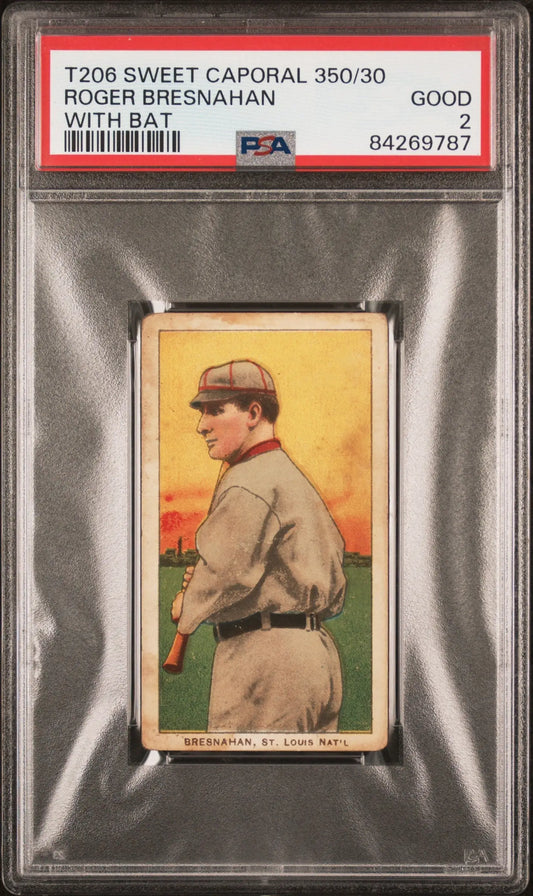 Roger Bresnahan 1909-11 T206 Sweet Caporal 350/30 With Bat PSA 2 Good - Baseball Card Single