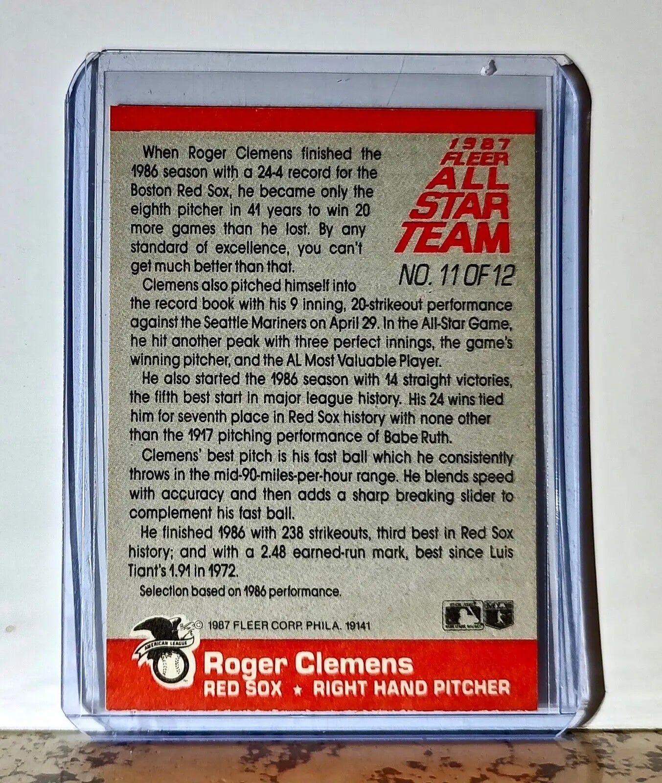 Roger Clemens 1987 Fleer All-Star Team MLB #11 Baseball Card Boston Red Sox