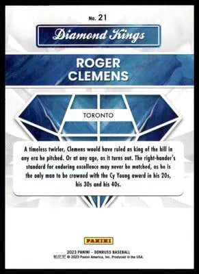 Roger Clemens 2023 Donruss Diamond Kings #21 Toronto Blue Jays - Baseball Card Single