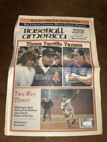 Roger Clemens Greg Swindell June 25 1988 Baseball America signed newspaper image