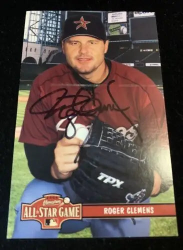 Signed Roger Clemens Houston Astros postcard baseball card with JSA Auto COA
