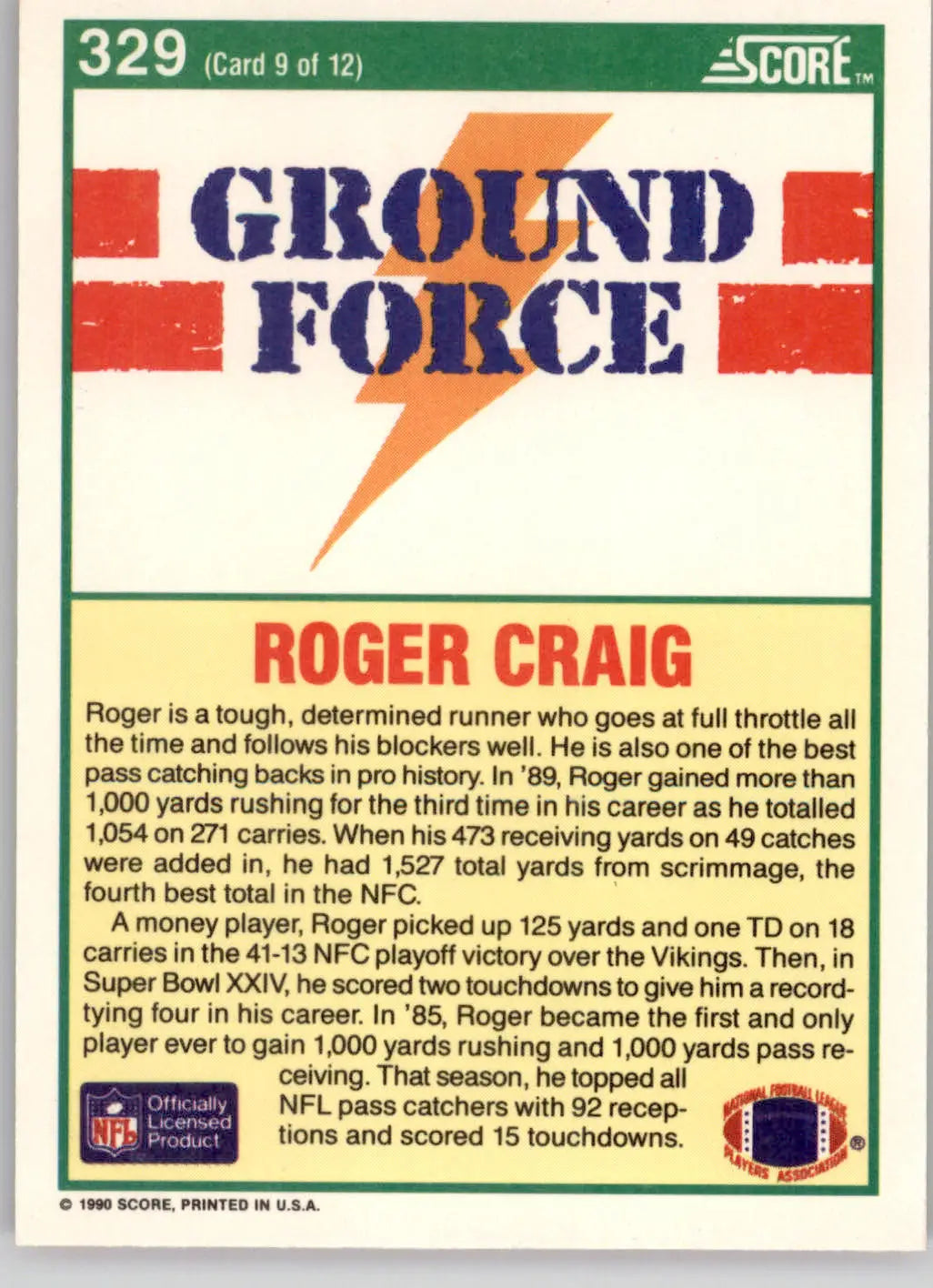 Roger Craig - 1990 Score - #329 - Football