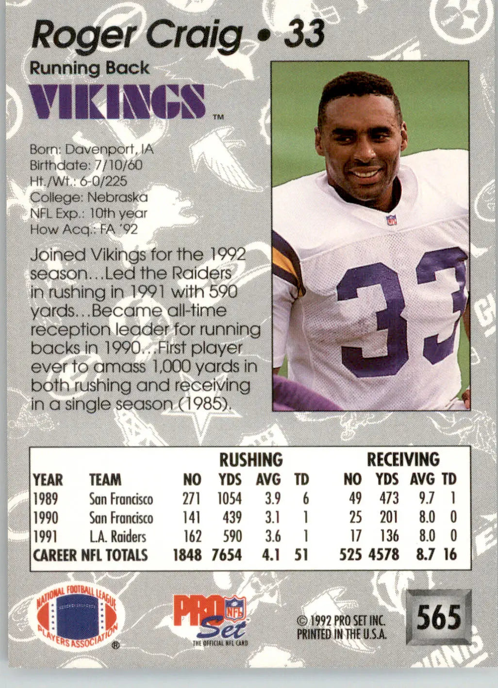 Roger Craig - 1992 Pro Set - #565 - Football - Football Card Single