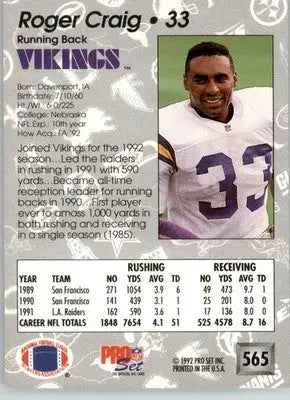 Roger Craig - 1992 Pro Set - #565 - Football - Football Card Single