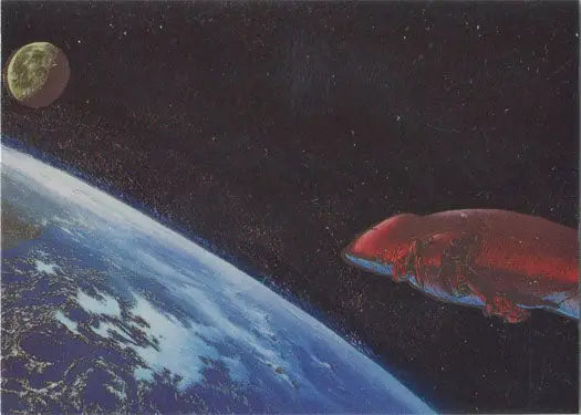 Red organic-looking spaceship design for the Metallic Storm Chase Card MS1